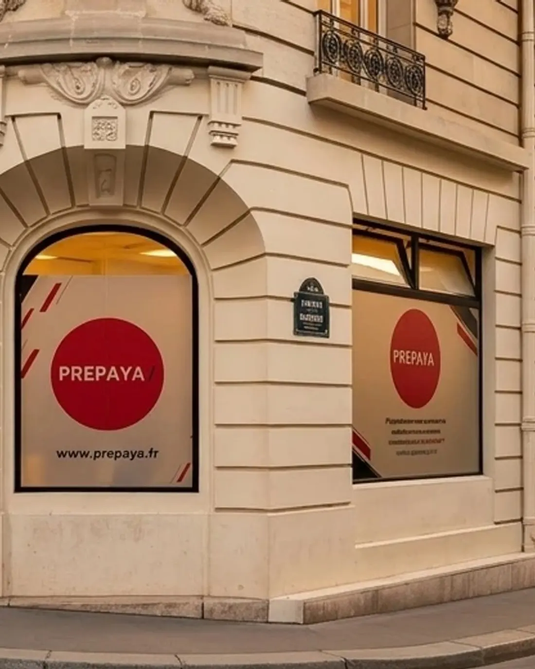 La vitrine de Prepaya à l'angle du 14, avenue de Camoëns